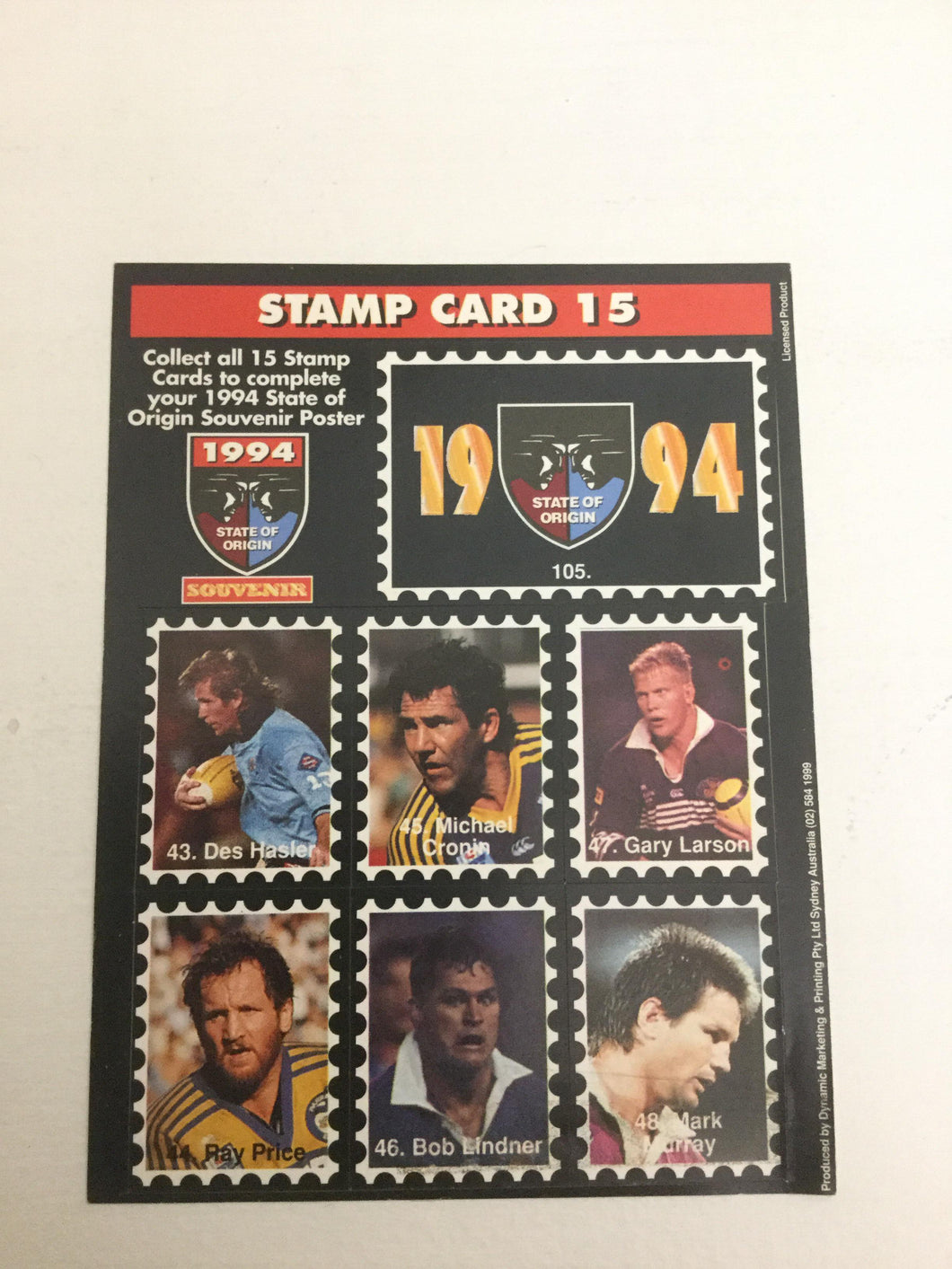 1994 Dynamic Rugby League State Of Origin Stamp Card #15