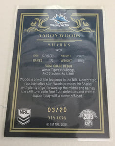 2019 TLA NRL Elite Mojo Sapphire Aaron Woods Cronulla Sharks MS036 #03/20