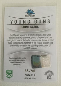 2019 TLA NRL Elite Young Guns Signature Sione Katoa SHARKS #68/90