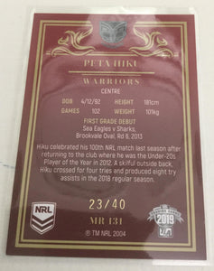 2019 TLA NRL Elite Mojo Ruby Peta Hiku New Zealand Warriors  MR131 #23/40