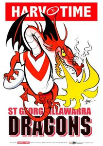 St George Illawarra Dragons, NRL Mascot Print Harv Time Poster